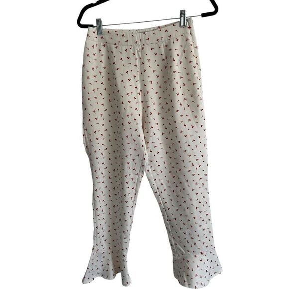 Tiger Mist White Cherry All Over Novelty Print Pants Size S Cropped Ruffle - Picture 2 of 13